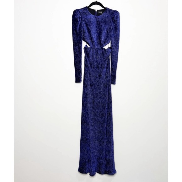 PatBO Textured Velvet Cutout Gown In Deep Purple Long Sleeve Gothic Size 0 - Picture 2 of 14